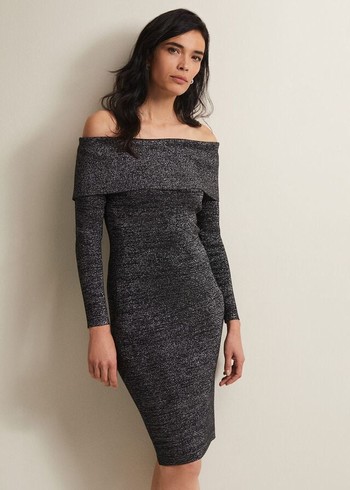 Phase Eight Heidited Bardot Knitwear Black/Silver USA | 8926753-YV